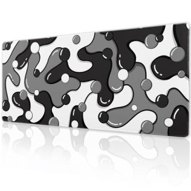 Imagem de Tapete de mouse para jogos preto, cinza, branco, GG, 81,5 × 11,8 polegadas, anime japonês, geométrico, estendido, 30 x 80 cm, com base de borracha antiderrapante, borda costurada grande para