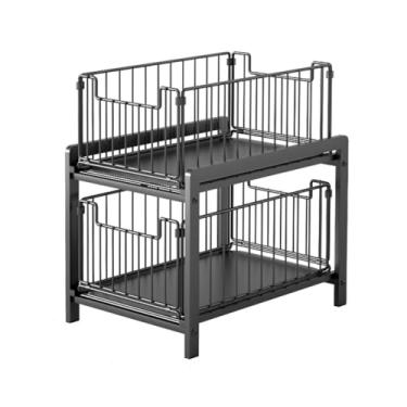 Imagem de LIYIVNAA Organizador sob a pia de 2 camadas prateleira de armazenamento de armário de cozinha rack de banheiro com gaveta deslizante removível cesta de bancada (preto)