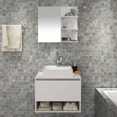 Imagem de Gabinete de Banheiro com Pia e Espelho Prateleira Branco Mármore