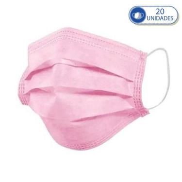 Imagem de 20 Máscaras Cirúrgicas Rosa Descartáveis Tripla Camada - Mascara