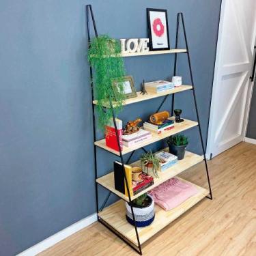 Imagem de Estante Escada de Ferro e Madeira Industrial Ample 5 Prateleiras Natur