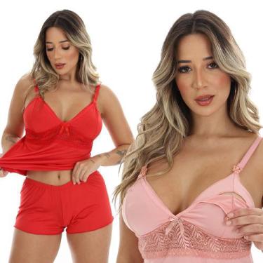 Imagem de Kit 2 Short Doll Maternidade Baby Doll Amamentação Abre Fácil - Fristy