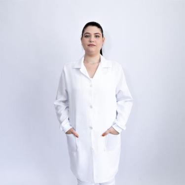 Imagem de Jaleco Feminino De Oxford Branco Com Gola Manga Longa Punho - Mazza, P