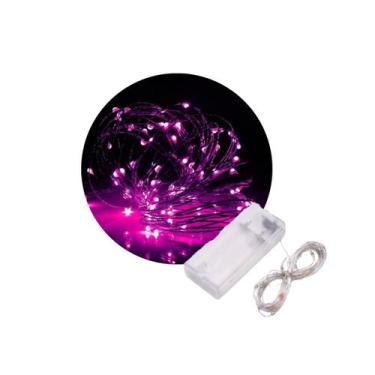 Imagem de Cordão Fio de Fada 30 Led Fixo a Pilha 3 M Rosa - TodaTreco