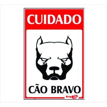 Imagem de Placa - cuidado com o cao bravo - vermelha / em ps 30 x 20cm emplac br