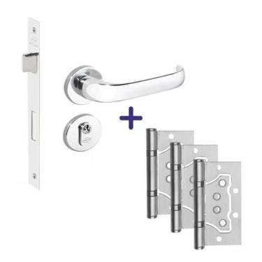 Imagem de Kit Fechadura Externa Duna1 + 3 Dobradiças de Sobrepor Inox - IMAB