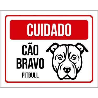 Imagem de Placa Cuidado Cão Cachorro Bravo Pitbull 18X23 - Sinalizo