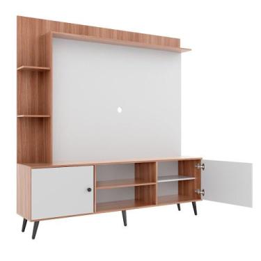 Imagem de Rack com Painel para TV Retrô 2040 Até 50 Polegadas Quiditá, Branco/Mo