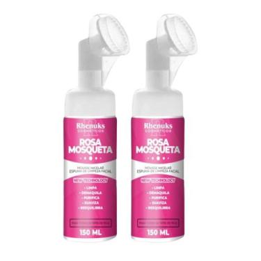 Imagem de 2x Mousse Micelar Espuma de Limpeza Facial Rosa Mosqueta 150ml - Rhenu