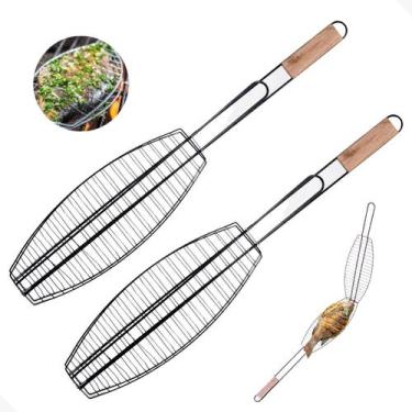 Imagem de 2 Grelhas Para Assar Peixe Dobrável Com Trava Churrasco - RIO DE OURO,