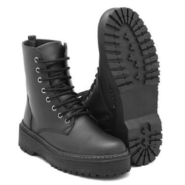 Imagem de Bota Coturno Feminina Conforto Cano Médio Preta De Amarrar - Nshoes, P