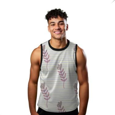 Imagem de Camiseta Regata Verão Estilo Moda Praia Flores Plantas Cartoon Listras