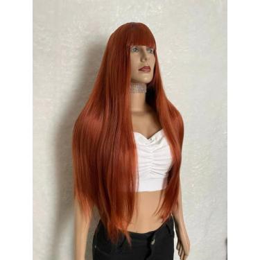 Imagem de Lacewig, peruca, cinza, preta, ruiva, vermelha, platinada, franja, pre