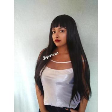 Imagem de Peruca wig preta lisa longa franjinha fibra futura - juperucas