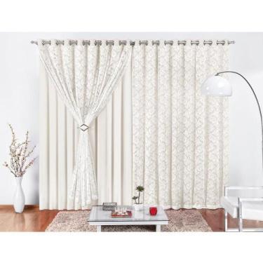 Imagem de Cortina para Varão Yasmin 4,00 x 2,50 Metros Alt Renda e Malha - Palha