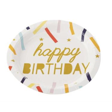 Imagem de 10 Pratos de Papel 18 cm Happy Birthday Confetes Silver Festas - Inspi