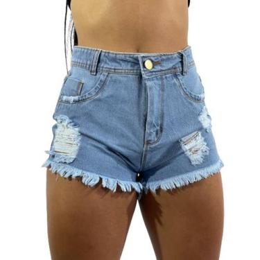 Imagem de Short Jeans Feminino Desfiado Cintura Alta C37 - Fanáticos Por Cintas,