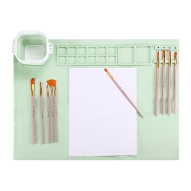 Imagem de PATIKIL Tapete de silicone para artesanato de 50,8 cm x 40,6 cm, folhas de pintura de silicone antiaderente, tapetes artísticos para desenho de resina de argila DIY, com pincel e copo de limpeza,