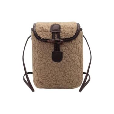 Imagem de WisePoint Linda bolsa transversal pequena, de lã de cordeiro, pequenas bolsas transversais para mulheres, bolsas transversais pequenas com botão de alternância, Marrom