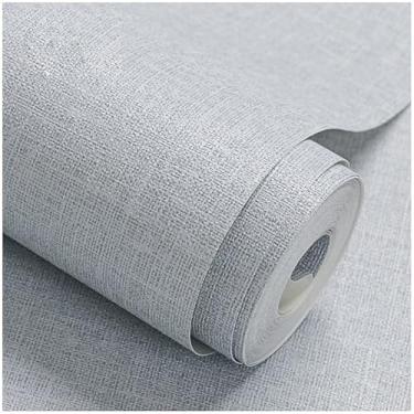 Imagem de Papel de parede de tecido para descascar e colar papel de parede cinza de pano de grama falso papéis de parede autoadesivos de linho 45,2 cm x 500,4 cm papel de parede removível em relevo texturizado