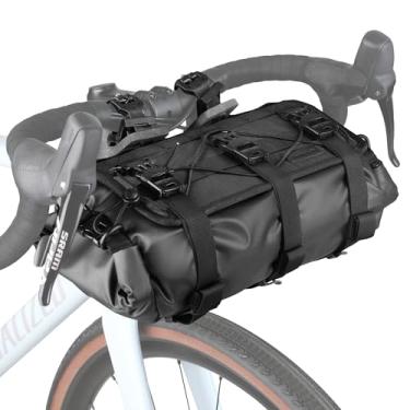 Imagem de Rhinowalk Bolsa de guidão de bicicleta à prova d'água bolsa de tubo frontal de bicicleta leve bolsa de rolo 8L ~ 13L com alça de ombro para mountain road bike ciclismo viagem acessórios (preto)