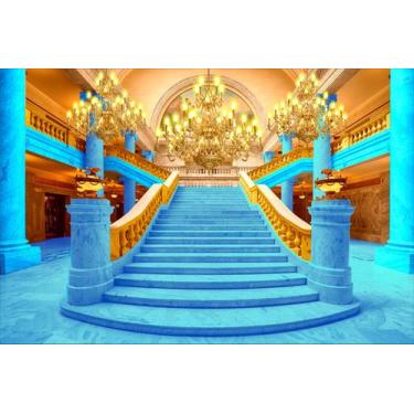 Imagem de Painel de Lona Escadaria Realeza Azul e Dourado Lustres - Fabrika de F