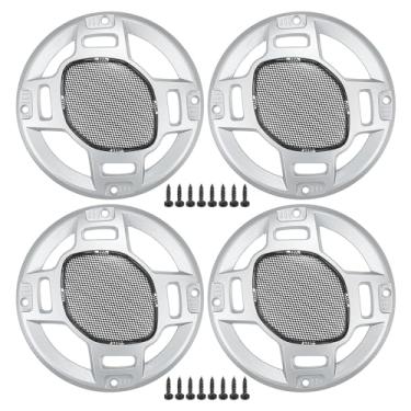 Imagem de ACROPIX Capa de grade de alto-falante de carro de 12,7 cm em malha redonda 12,7 cm caixa protetora de subwoofer com parafusos de montagem ferro prateado preto - pacote com 4
