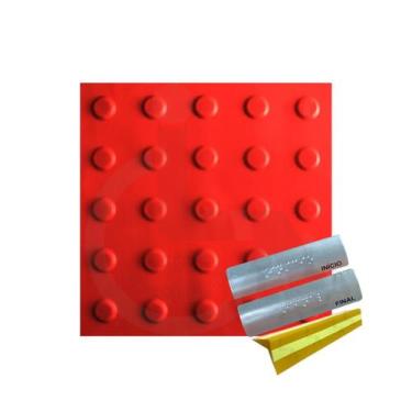 Imagem de 10 PISOS TÁTIL ALERTA PVC 25X25CM +KIT ESCADA ACESSIVEL 20x3 - LAGGE A