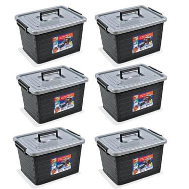 Imagem de Kit 6 Caixas Organizadoras 50 Litros Preta C/ Tampa e Rodas 25167 Arqp