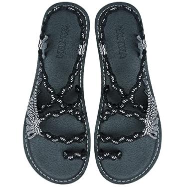 Imagem de Capana Sandálias rasas femininas de tecido - sandálias trançadas com tiras, sandálias de praia para mulheres verão elegante, sandálias boêmia de corda, sapatos femininos casuais de primavera,