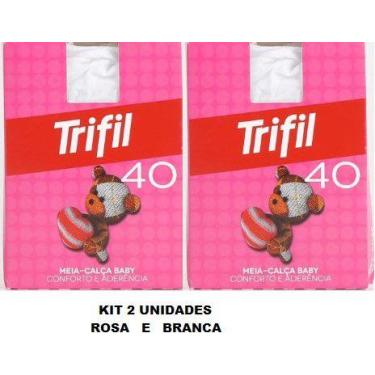 Imagem de Kit 2 meia calça bebe menina cor rosa e branca fio 40 linda e conforta