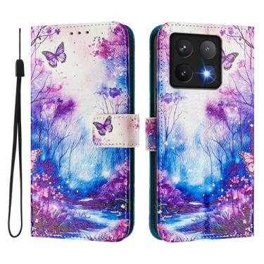 Imagem de Capa carteira para Xiaomi 14T Pro, 3 compartimentos para cartão, 1 compartimento para dinheiro, capa flip de couro PU com padrão fofo, capa com fivela magnética à prova de choque, compatível com