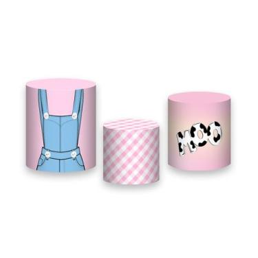 Imagem de Trio De Capa Cilindro - Fazendinha Vaquinha Rosa 020 - Via Cores