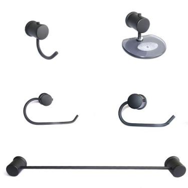 Imagem de Kit Acessorios Banheiro Redondo C-40 5 Peças Preto - Montelar Acabamen