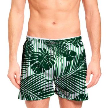 Imagem de Short Estampado Masculino Florido Folhagem Verde Listrado - Bueno Stor
