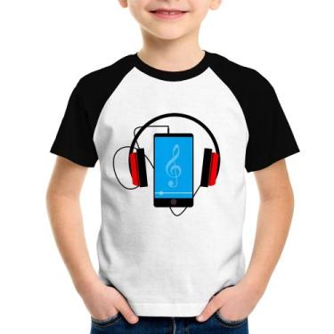 Imagem de Camiseta Raglan Infantil Headphone Smartphone - Foca na Moda, Branco, 