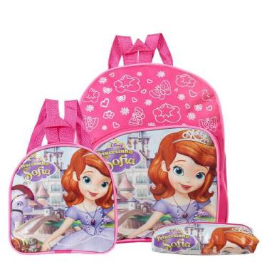 Imagem de Kit Mochila Escolar Pequena Princesa Sofia Desenho Costas - TOYS 2U