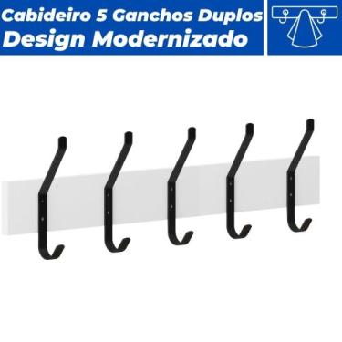 Imagem de Cabideiro De Parede 5 Ganchos Duplos Madeira Rústico Moderno - Pratk, 