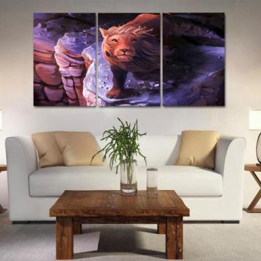 Imagem de Quadros mosaico tigre e leão med. 105x65 ps 2mm adesivo fosco borda in