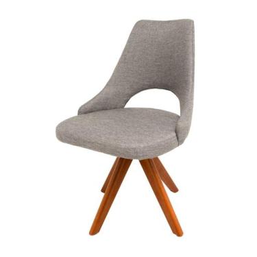 Imagem de Cadeira de Jantar Droop Giratória Revestida em Tecido Linho Cinza - Pe