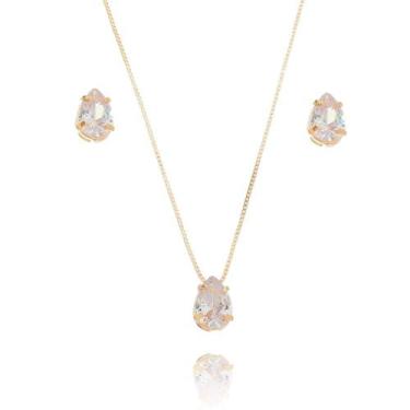 Imagem de Conjunto Brinco e Colar Banhado a Ouro 18k Gota Cristal - Carolina Alc