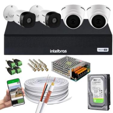 Imagem de Kit 4 câmeras Intelbras 2 internas e 2 externas 20metros completo alta