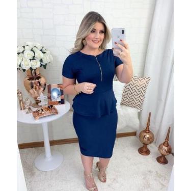 Imagem de Vestido Midi Plus Size Peplum zíper Moda Feminina Evangélica - Miss Fl