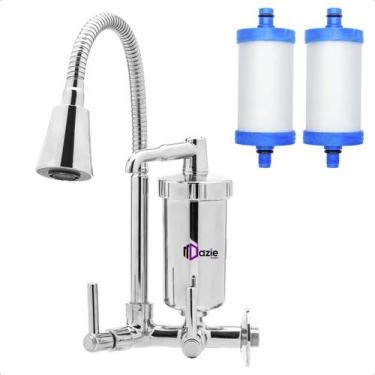 Imagem de Torneira Cozinha de Metal Filtro de Água Bica Flexível Cone Chuveirinh