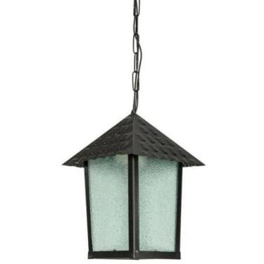 Imagem de Pendente Colonial Blumenau Quadrado Vidro Pontilhado E27, Preto