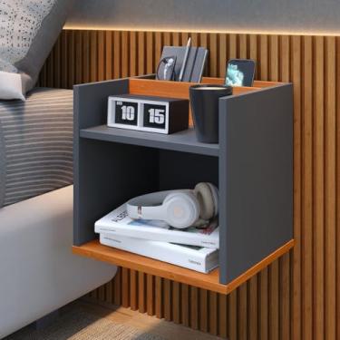 Imagem de Mesa de Cabeceira Suspensa Quarto Mesinha Lateral Cama Decoração Retrô Madri - Cinza/Freijó