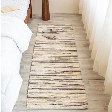 Imagem de HOMEMONDE Tapete de pano bege, 6 x 15 cm, tapete chindi de algodão macio, feito à mão, reversível, boêmio, decoração de casa para cozinha, quarto, sala de estar