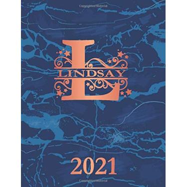 Imagem de Lindsay: 2021. Personalized Name Weekly Planner Diary 2021. Monogram Letter L Notebook Planner. Navy Blue Marble & Copper Cover. Datebook Calendar Schedule