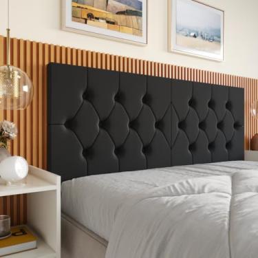 Imagem de Cabeceira de Cama Estofada Capitone Casal Preta 1,40