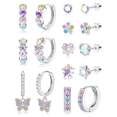 Imagem de Jstyle Brincos hipoalergênicos para meninas e mulheres, brincos de argola de aço inoxidável cirúrgico para orelhas sensíveis, conjunto de brincos fofos para meninas e crianças, Zircônia cúbica,